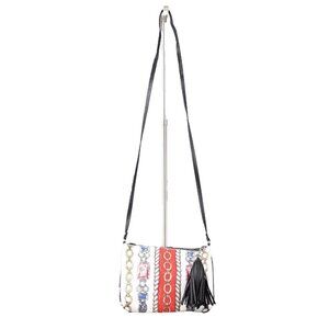 Brighton 10 x 8 1 White Red Multi Black Trim Cotton Poly Crossbody  AS IS Purse